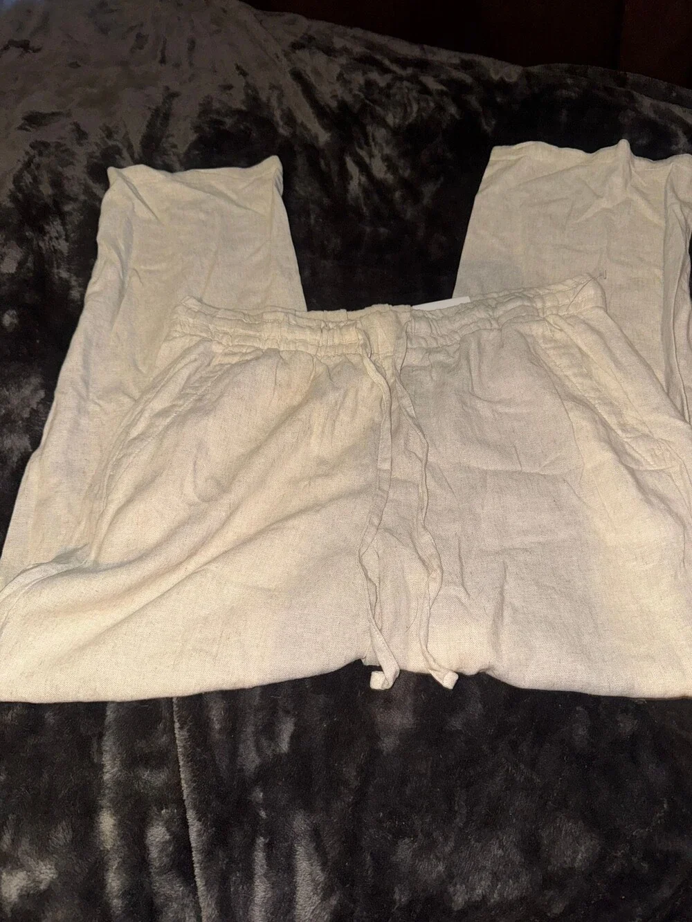 Old Navy Medium Beige Linen Rayon Pants Elastic Waist Drawstring
